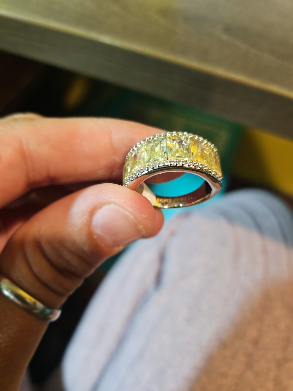 18k Gold Filled Yellow Sapphire-Cut Band Ring with Pavé Cz Accents
